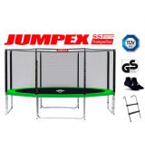 Trampolína JUMPEX SST 396 cm 4 nohy Zelená s vonkajšou sieťou. Bezpečný rebrík + Protišmykové ponožky ZDARMA.